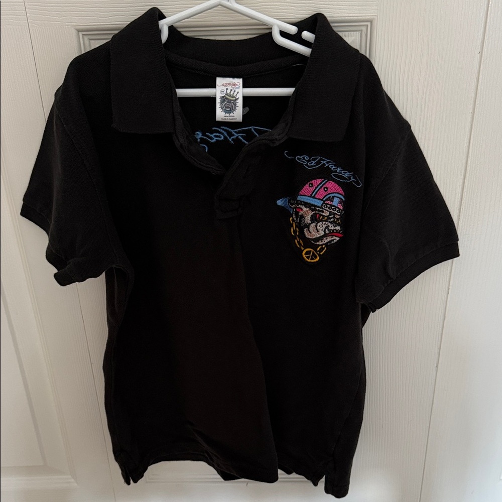 Ed Hardy Black Polo with Colorful Embroidery